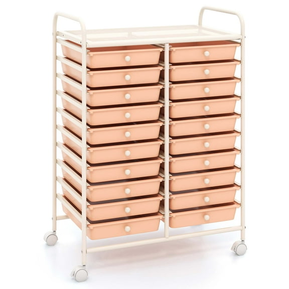 Costway 20 Drawers Rolling Storage Cart Art Craft Organizer on Wheels Multipurpose Orange