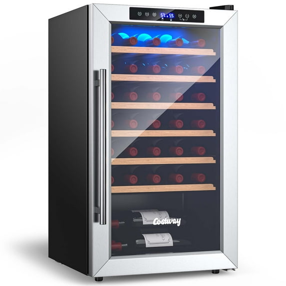 Costway 20 Inch Cooler Refrigerator for 33 Bottles with Tempered Glass Door