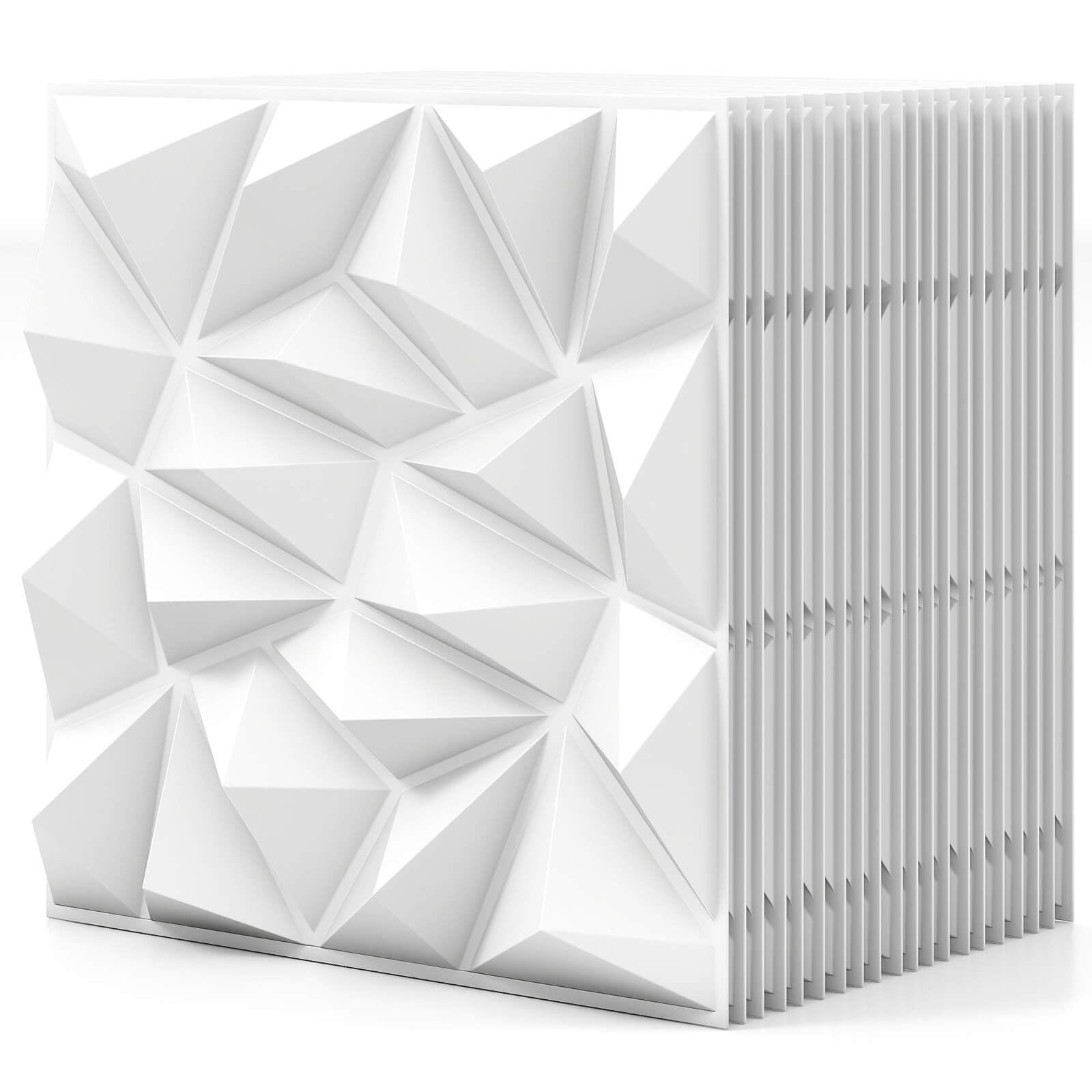 Costway 20 Pack 3D Wall Panels PVC Diamond Textured Wall Tiles for DIY Painting Cutting White