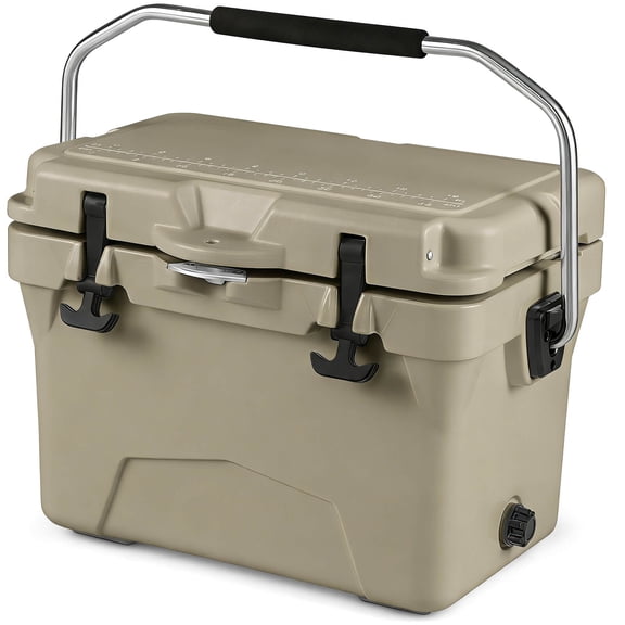 Costway 20 Quart Portable Hard Cooler Insulated Ice Chest Keeps Cool for up to 6 Days Khaki