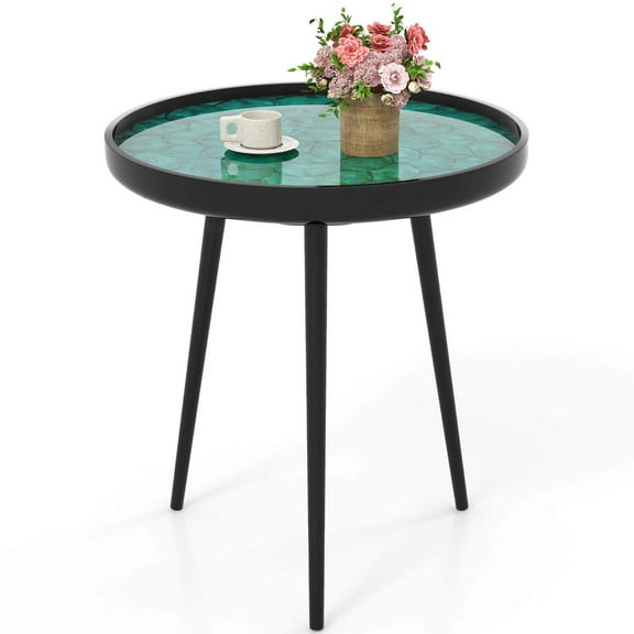 Costway 20" Round End Table Mid-century Modern Coffee Table with Sea Shell Decoration