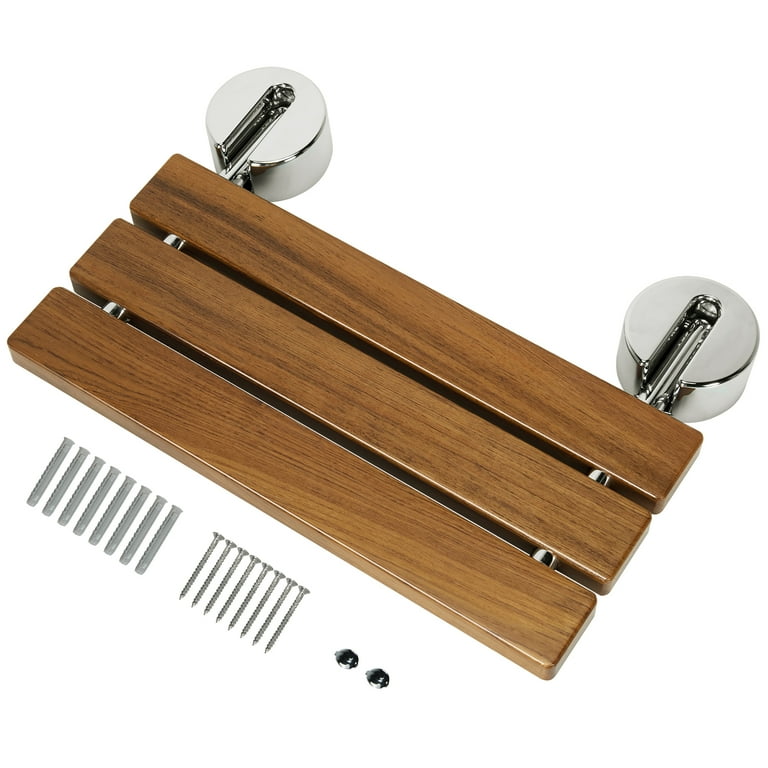Costway Foldable Teak Wood Shower Seat, 20'' Wall Mounted