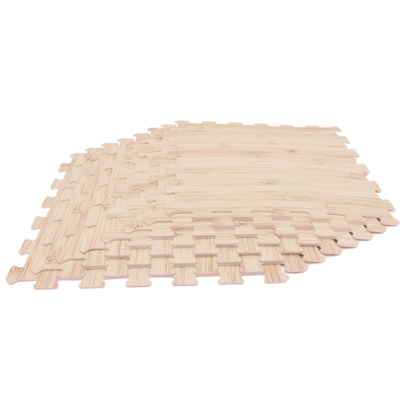 Costway 20"x20" Wood Grain Puzzle Mats,8-Pcs EVA Foam,Interlocking Floor Tiles for Room Beige