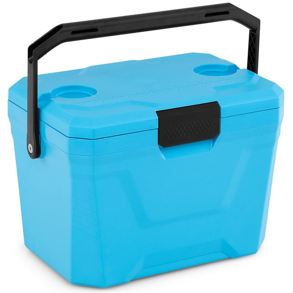 Costway 21 QT Insulated Portable Cooler, Hard Shell Ice Chest with 2 Cup Holders Blue