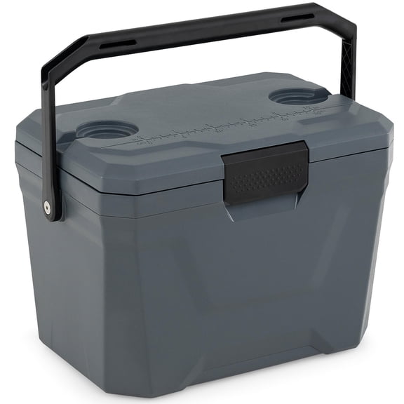 Costway 21 QT Insulated Portable Cooler, Hard Shell Ice Chest with 2 Cup Holders Gray