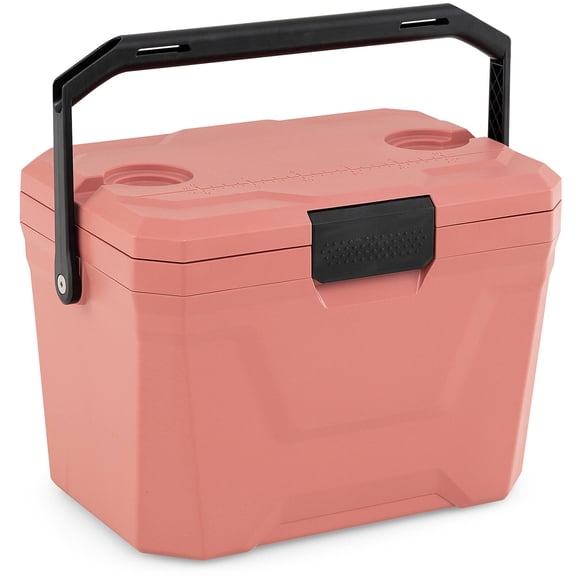 Costway 21 QT Insulated Portable Cooler, Hard Shell Ice Chest with 2 Cup Holders Pink