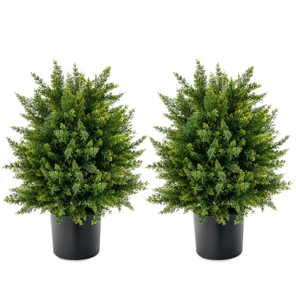 Costway 22'' Artificial Cedar Topiary Ball Tree 2-Pack Faux Shrub Bush Trees for Decor
