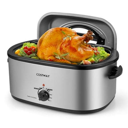 Costway 22 QT Electric Roaster Oven with Visible & Self-Basting Lid, Removable Pan & Rack Silver