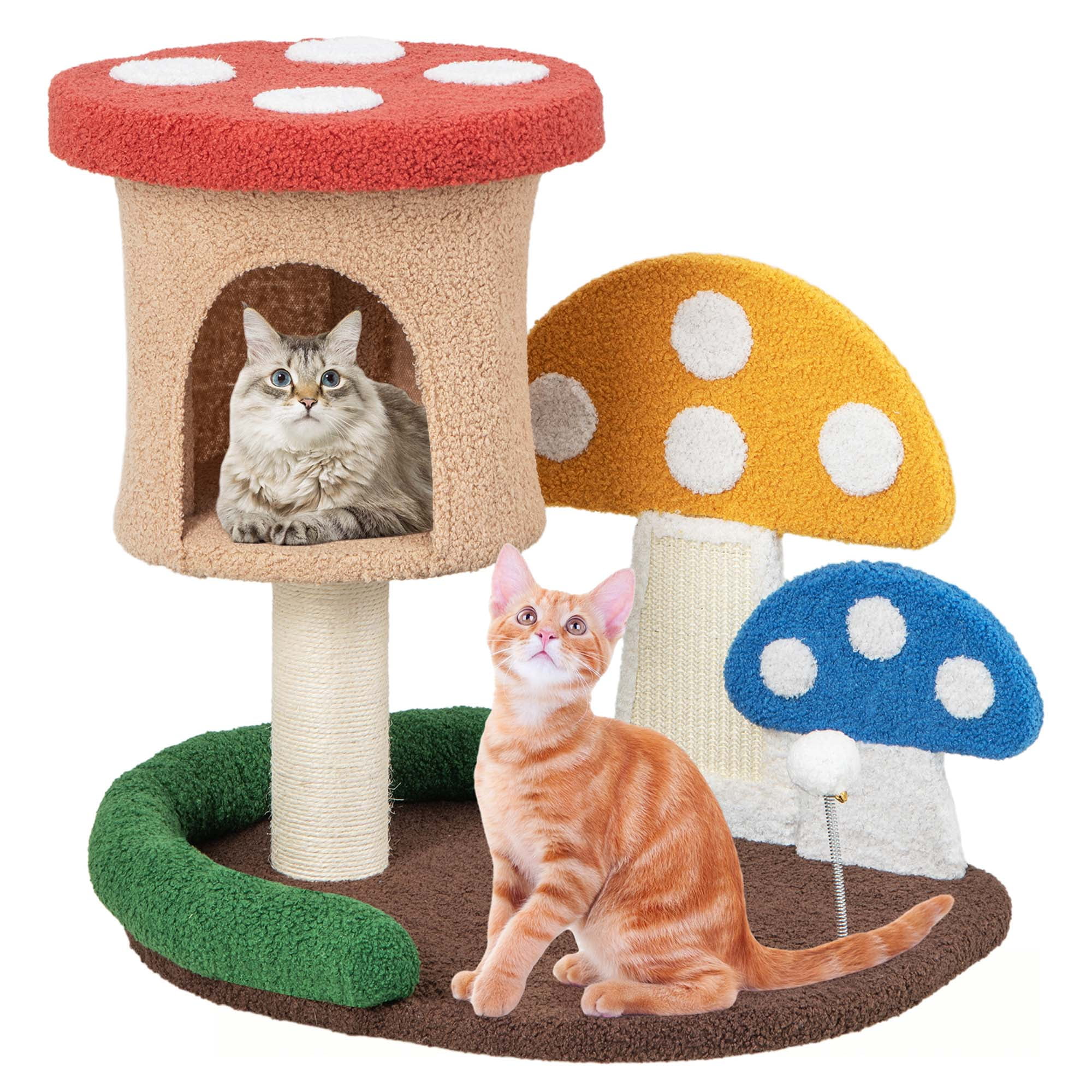 Colorful Mushroom Cat Activity Center with Sisal Scratching Post