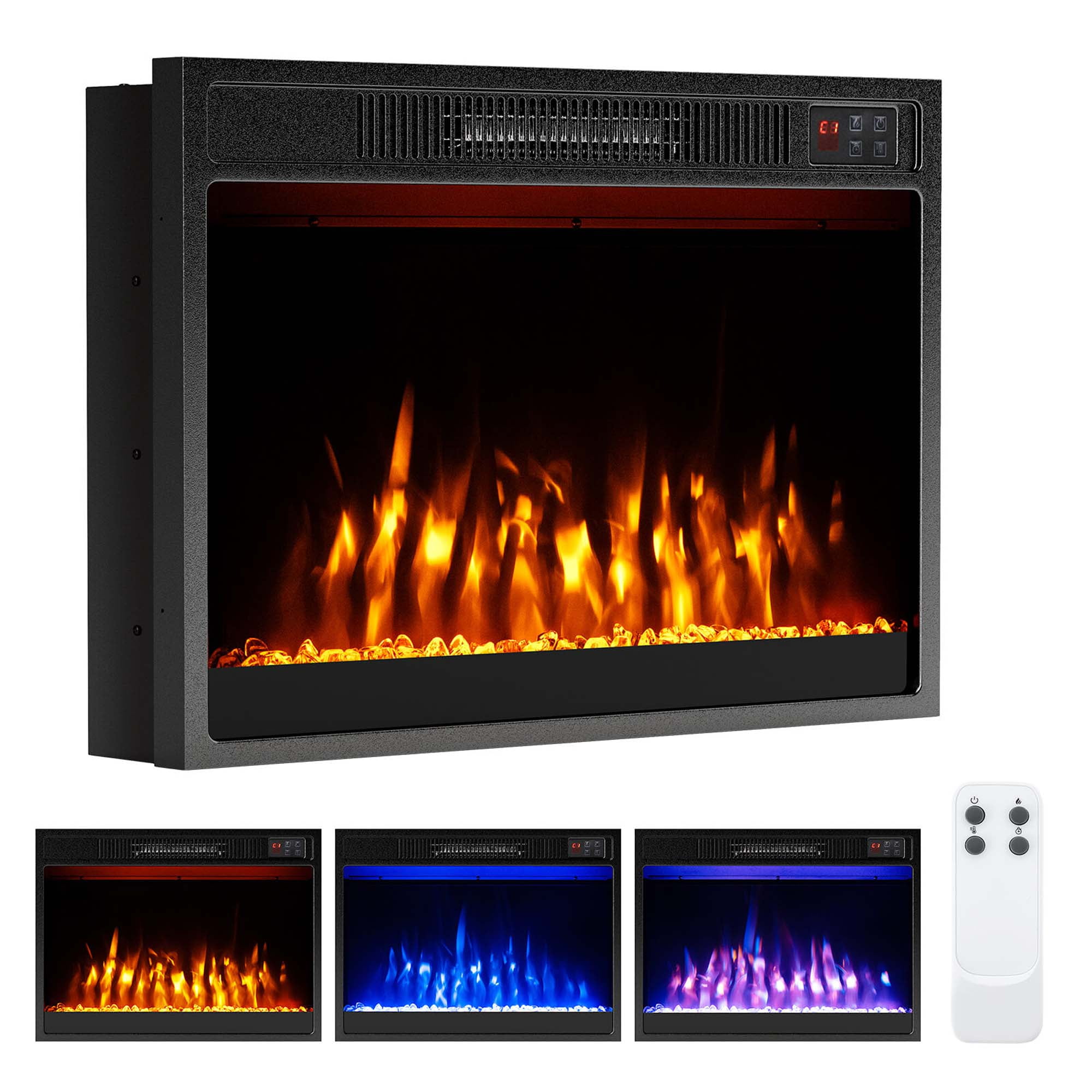 Black Metal and Glass 23" Electric Fireplace Insert with Remote Control