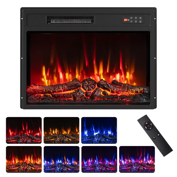 Costway 23" 750W/1500W Fireplace Insert with Adjustable Flame Colors, Brightness & Speeds Black