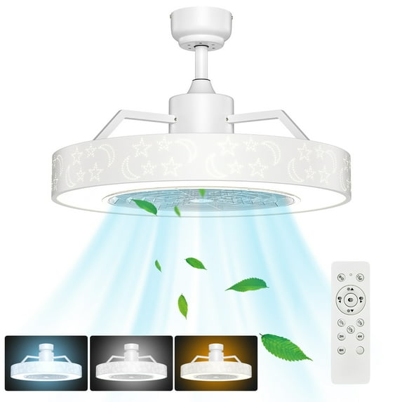 Costway 23'' Ceiling Fan W/LED Light Adjustable Color 3 Speeds Remote Control White