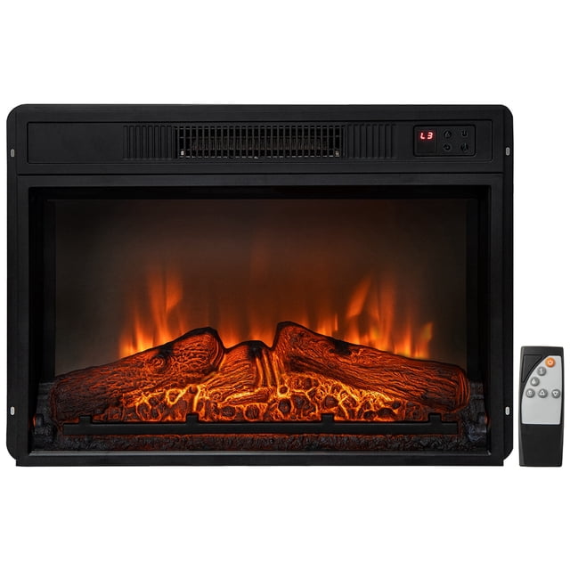 Electric Fireplace Insert 23' 1400W 120V ,Equipped with remote control, ultra thin heater with log set & realistic flame - BLACK