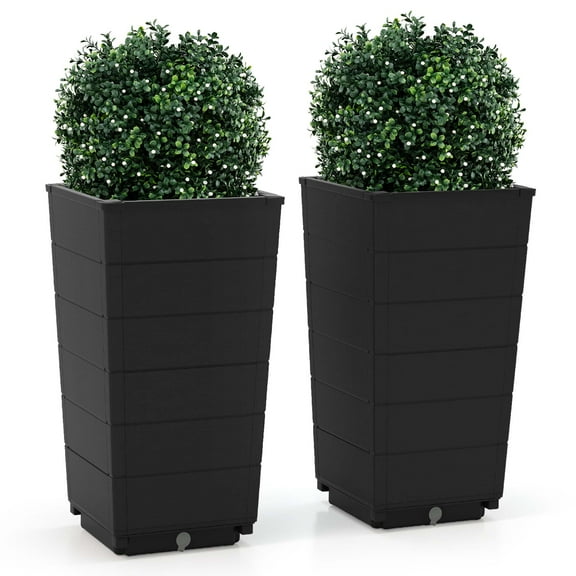 Costway 23" Tall Planter Set of 2 for Indoor/ Outdoor Use Large Self-Watering Plant Pot Black