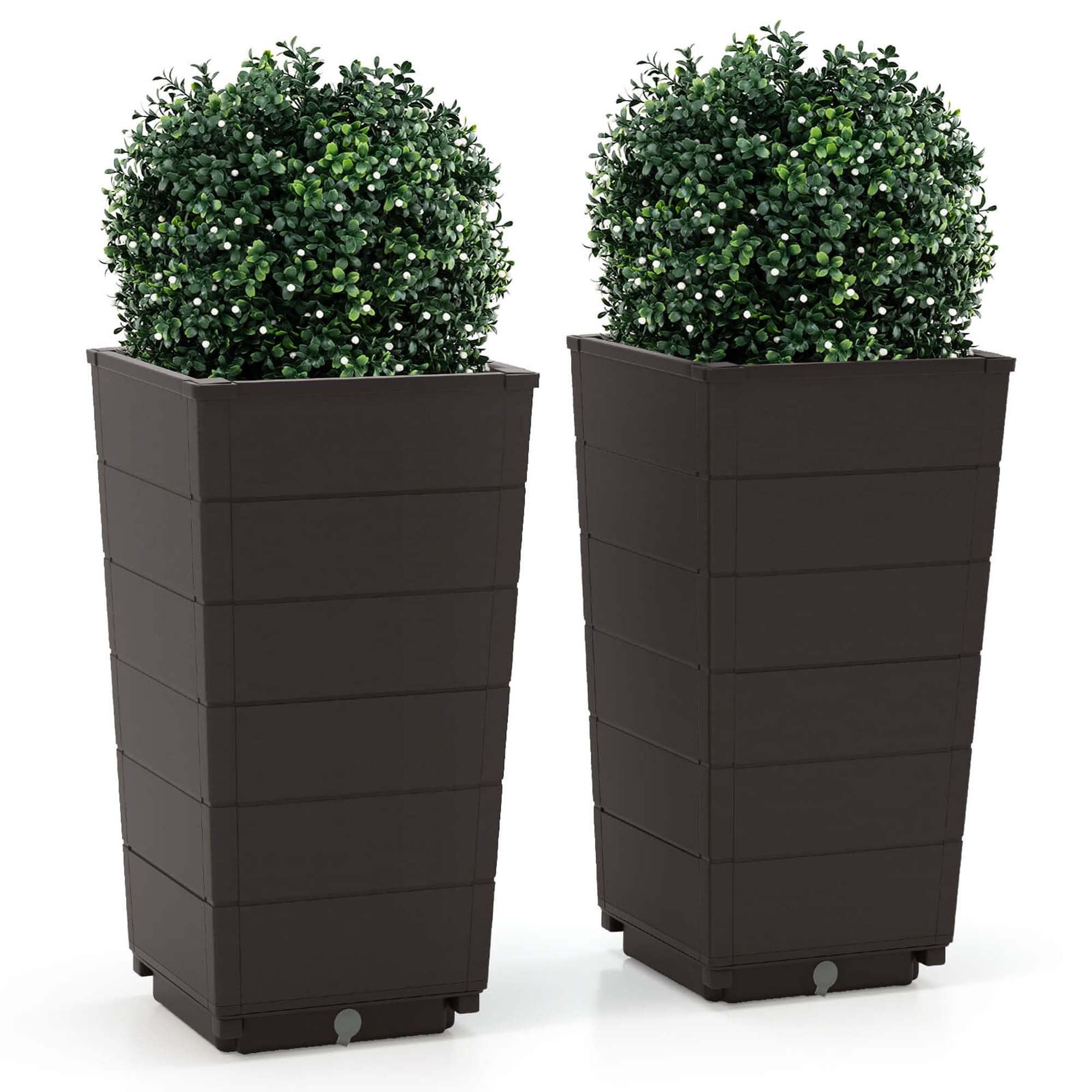Set of 2 Tall Brown Polypropylene Self-Watering Planters for Indoor/Outdoor Use