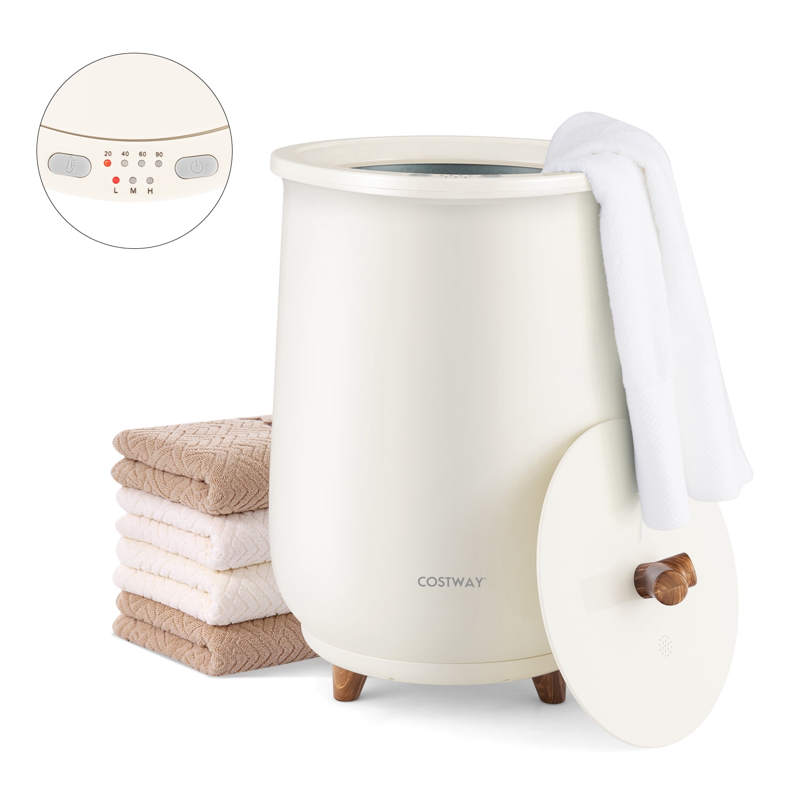 Costway 23L Bathroom Towel Warmer Bucket 4 Timer with Fragrance Holder & 3-Level Heating Gray