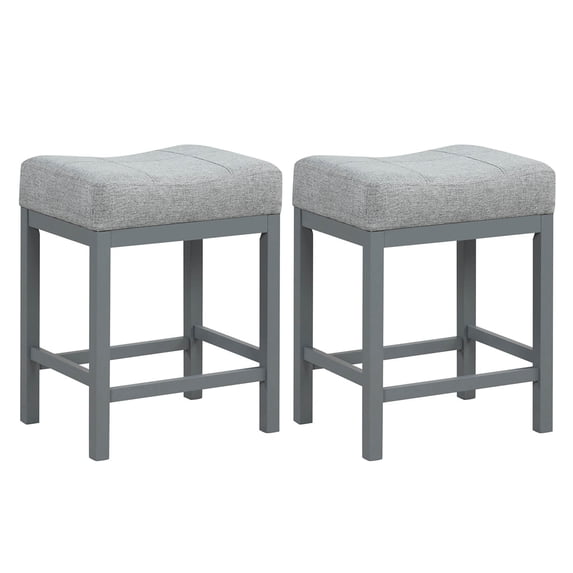 Costway 24.5" Bar Stool Set of 2 with Solid Rubber Wood Frame Humanized Footrest Kitchen Gray