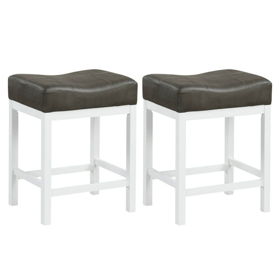 Costway 24.5" Bar Stool Set of 2 with Solid Rubber Wood Frame Humanized Footrest Kitchen White