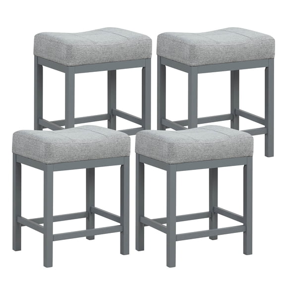 Costway 24.5" Bar Stool Set of 4 with Solid Rubber Wood Frame Humanized Footrest Kitchen Gray