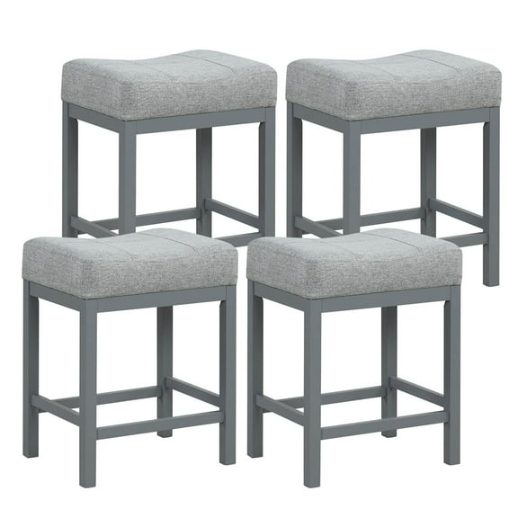 Costway 24.5" Bar Stool Set of 4 with Solid Rubber Wood Frame Humanized Footrest Kitchen Gray