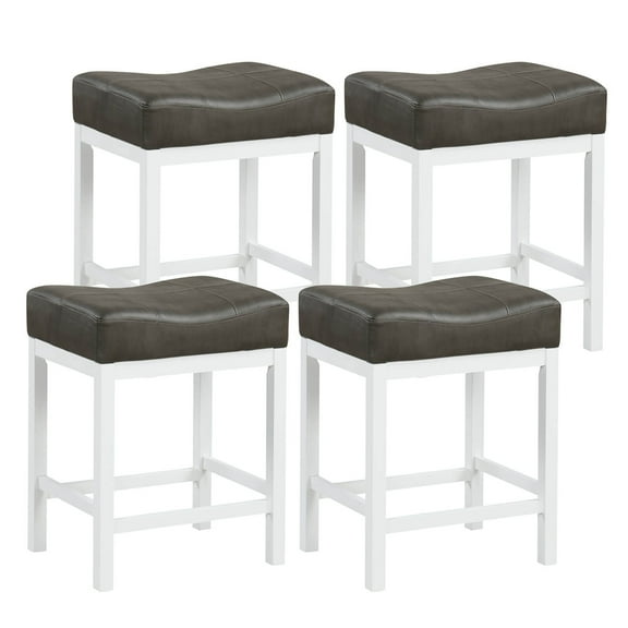 Costway 24.5" Bar Stool Set of 4 with Solid Rubber Wood Frame Humanized Footrest Kitchen White