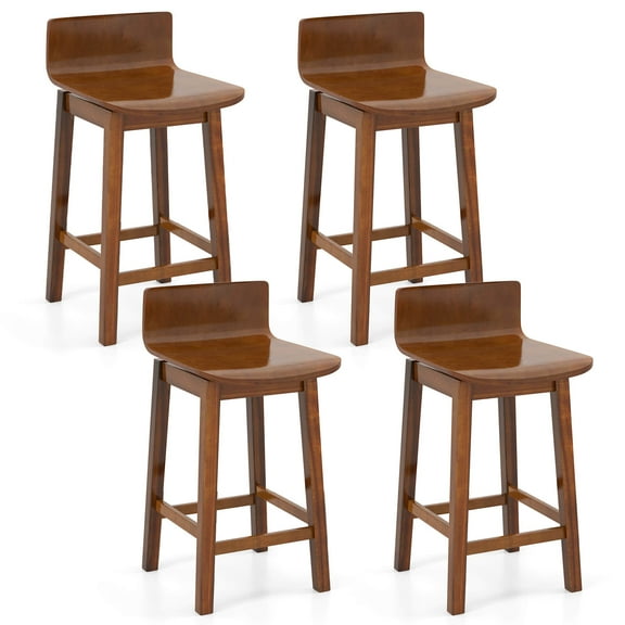 Costway 24.5" Counter Height Bar Stools Set of 4 with Footrest Solid Rubber Wood Legs Walnut