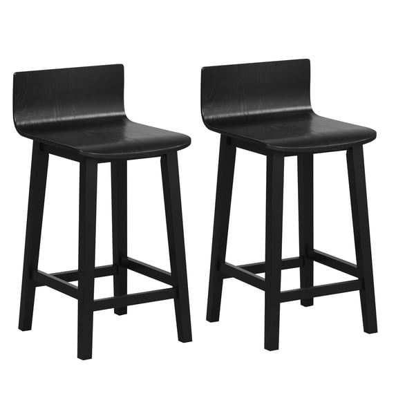 Costway 24.5" Wood Bar Stools Set of 2 with Solid Back & Seat Mid Century Bar Chairs Black