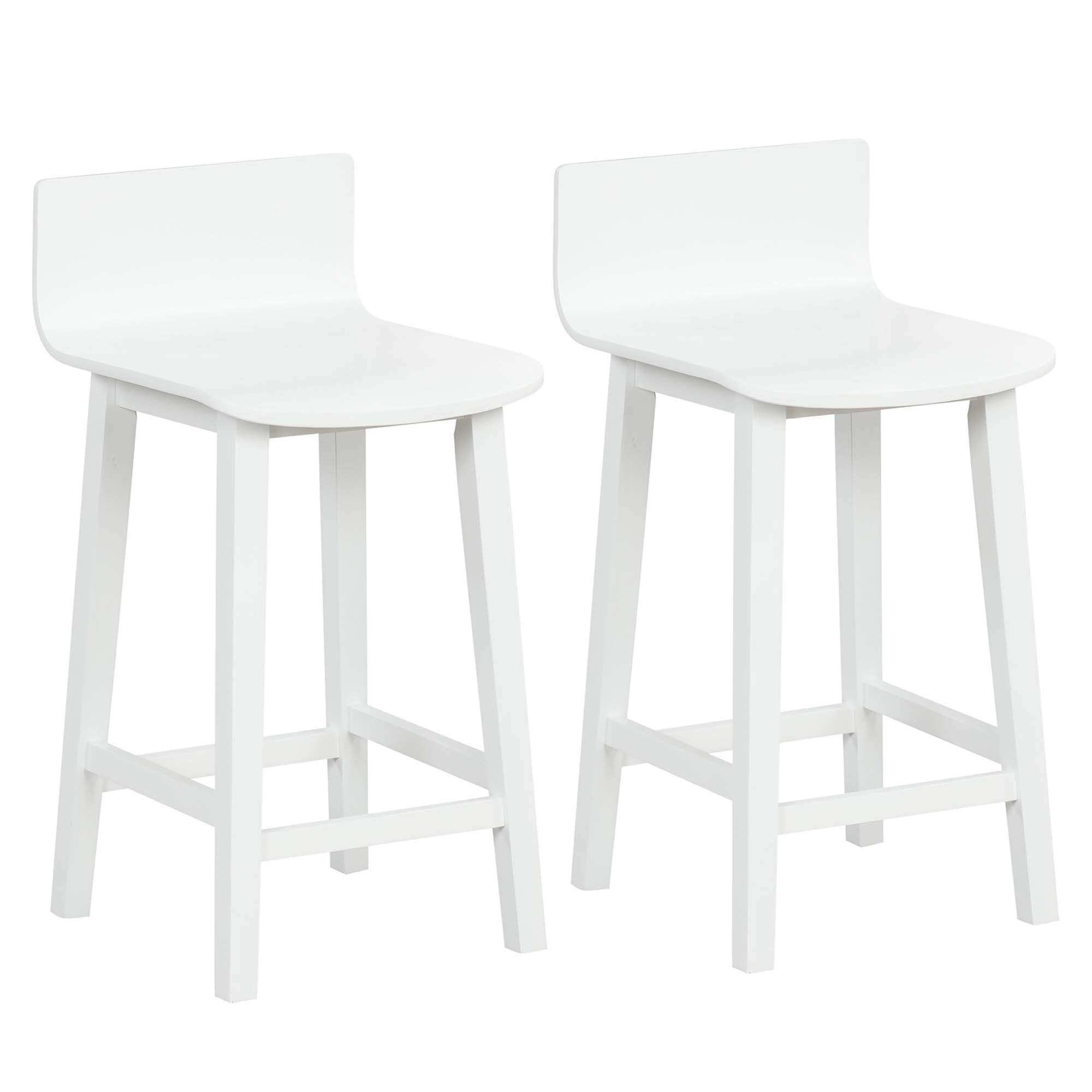 Costway 24.5" Wood Bar Stools Set of 2 with Solid Back & Seat Mid Century Bar Chairs White