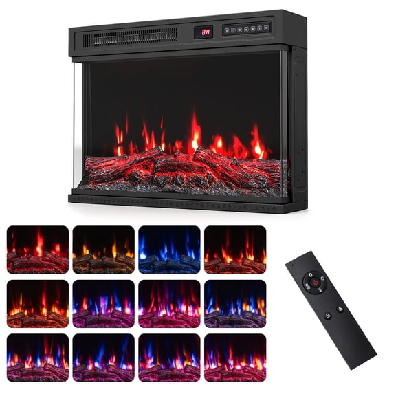 Costway 24" 750W/1500W Recessed Heater with 12 Flame Colors, 5 Brightness, 5 Flame Speeds Black