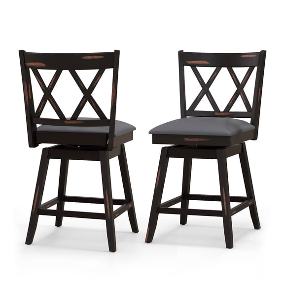Costway 24" Bar Stools Set of 2 with Ergonomic Backrest Rubber Wood Legs Swivel Height Chairs Black, Gray