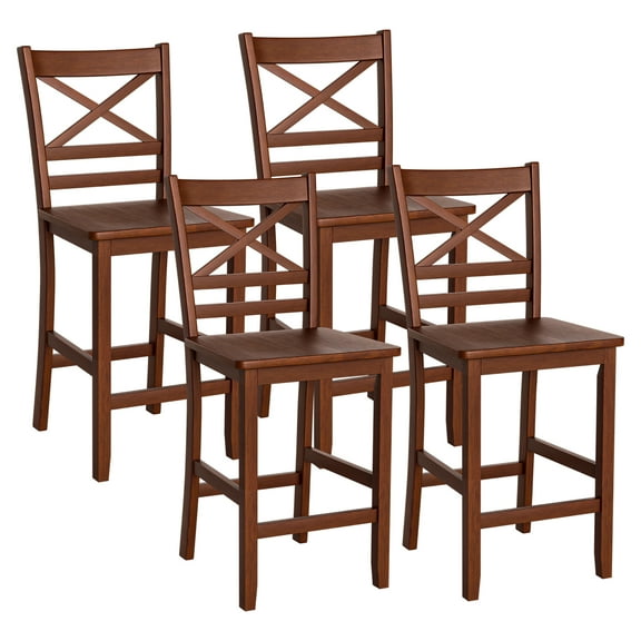 Costway 24" Bar Stools with Rubber Wood Legs, Antique Walnut (Set of 4)