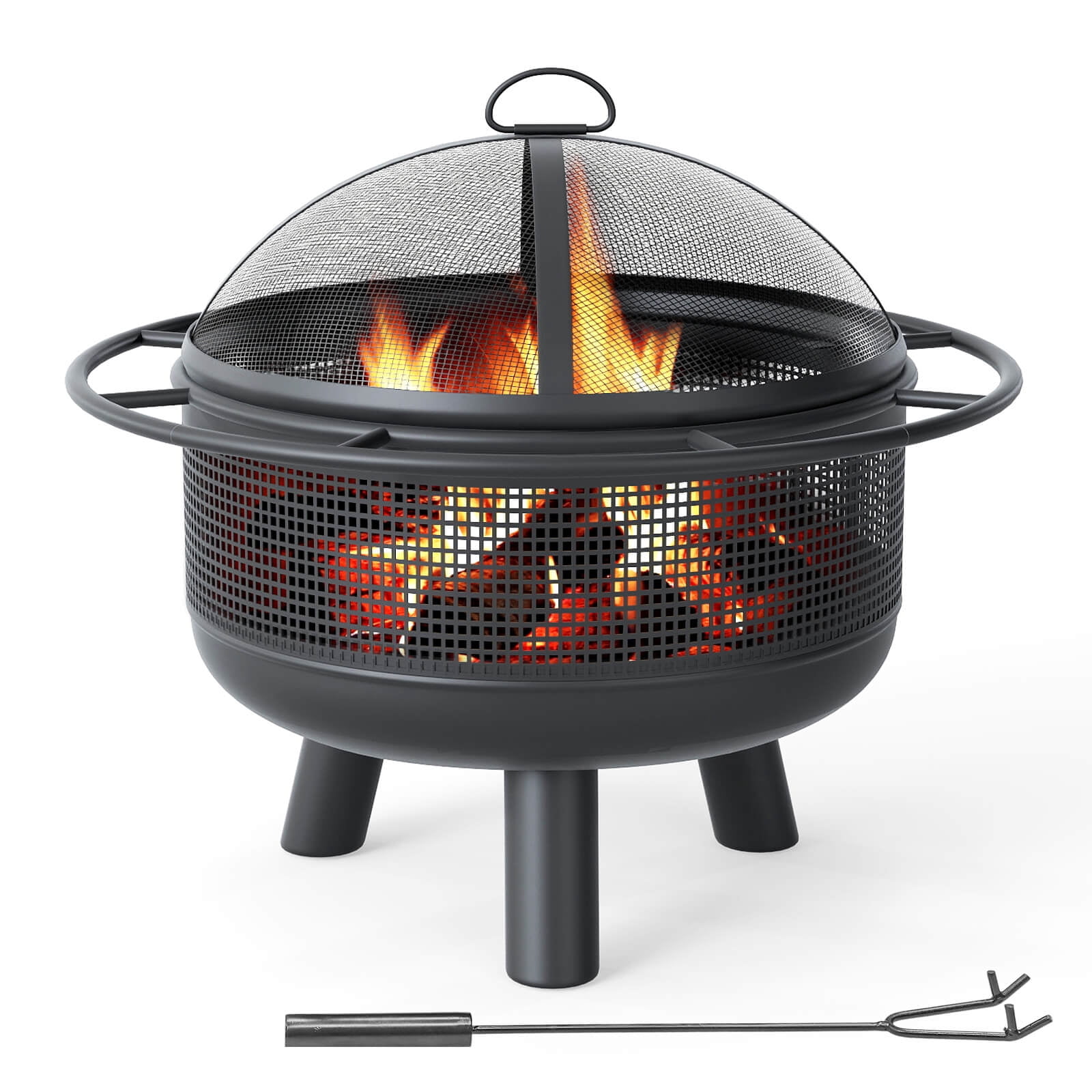 Costway 24” Heavy-Duty Wood Burning Fire Pit with Spark Screen, Poker, Log Grate for Patio