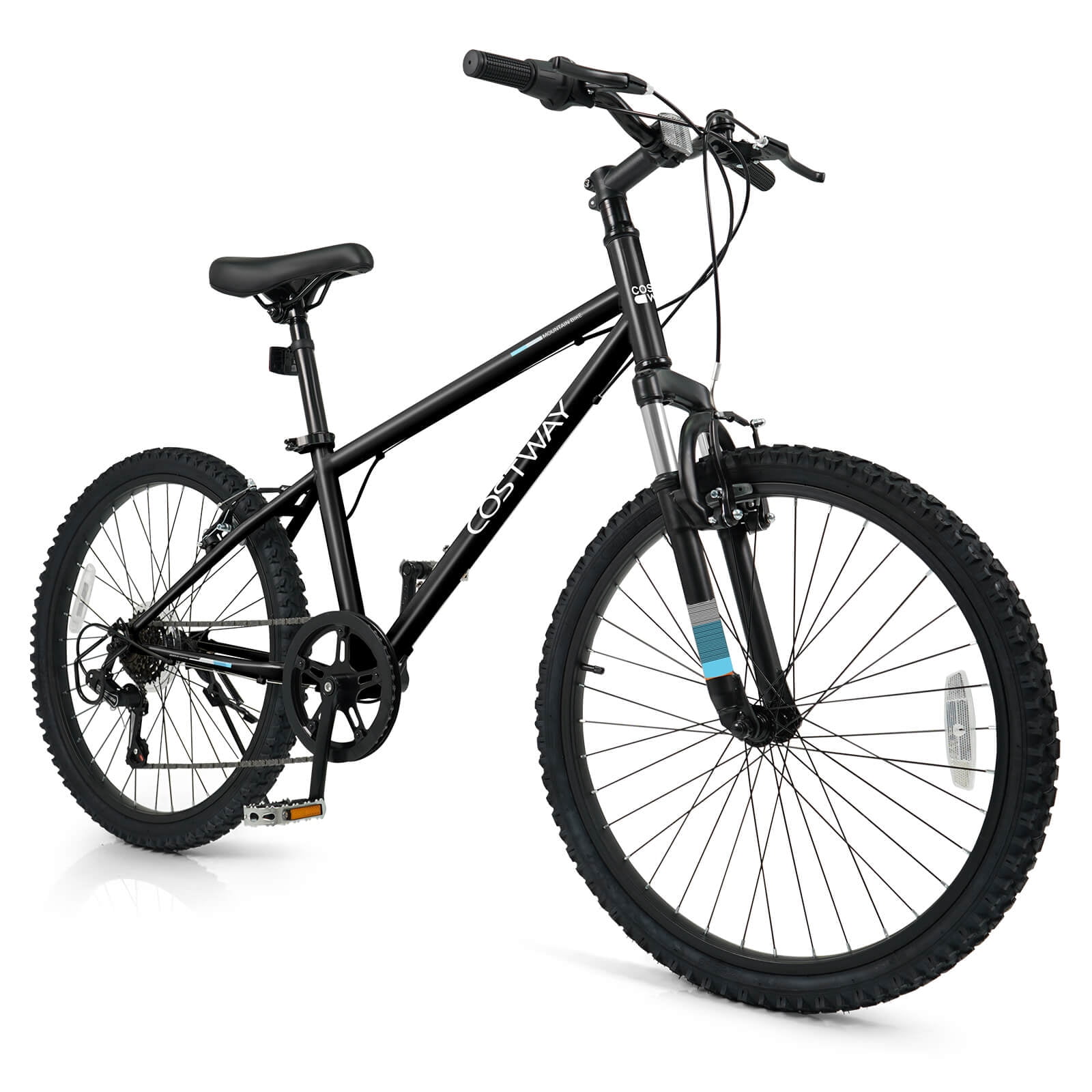 Costway 24 Inch Mountain Bike for Teens Aged 8+ Years Old with Suspension Fork Black