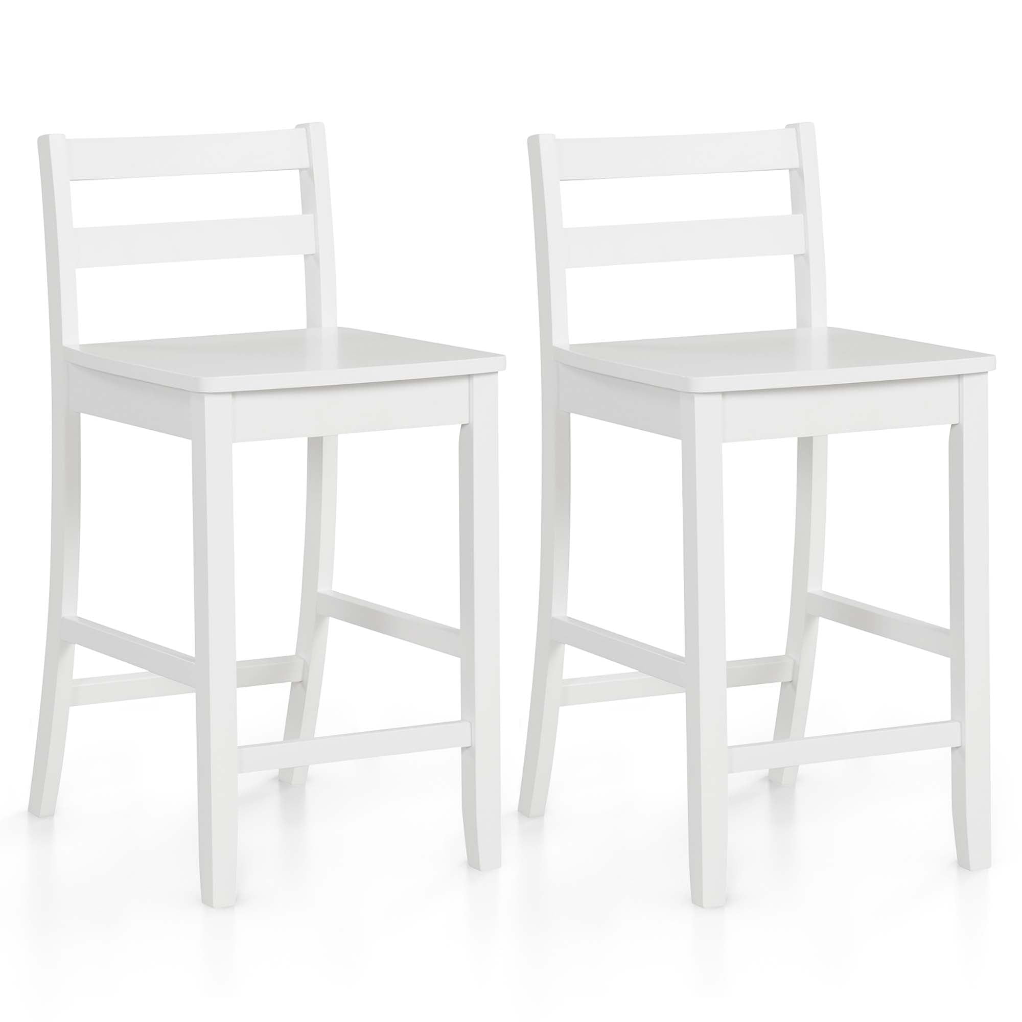 Costway 24-Inch Wooden Bar Stools Set of 2 with Ergonomic Backrest Counter Height Stools White