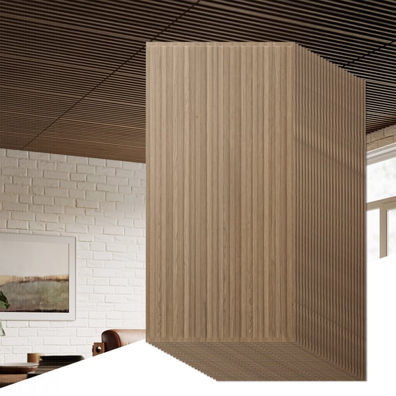 Costway 24-Pack PVC Slat Wall Panels, 3D Fluted Panels for Interior Wall Decoration Walnut