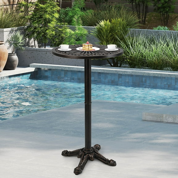 Costway 24 Patio Round Bar Table with Carved Texture for Garden Backyard Balcony, Poolside