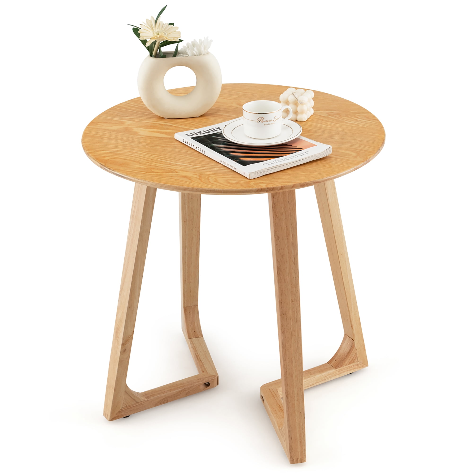Costway 24'' Round Solid Rubber Wood End Table Stand for Sofa & Bed in ...