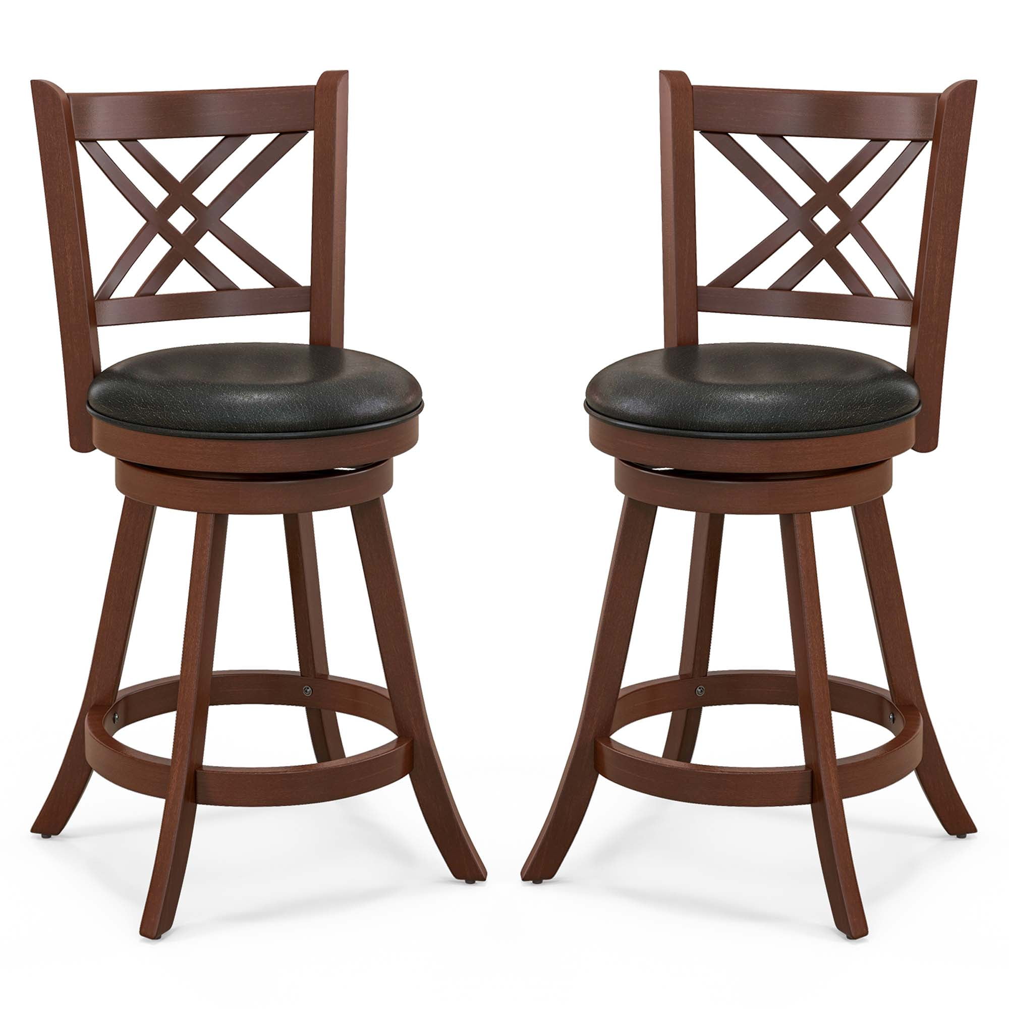 Costway 24'' Swivel Bar Stools Set of 2 Upholstered Counter Stools with