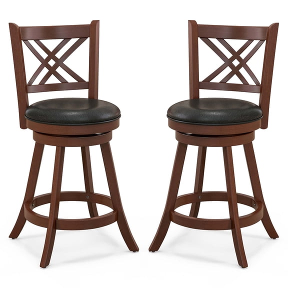 Costway 24'' Swivel Bar Stools Set of 2 Upholstered Counter Stools with Cushion & Footrests