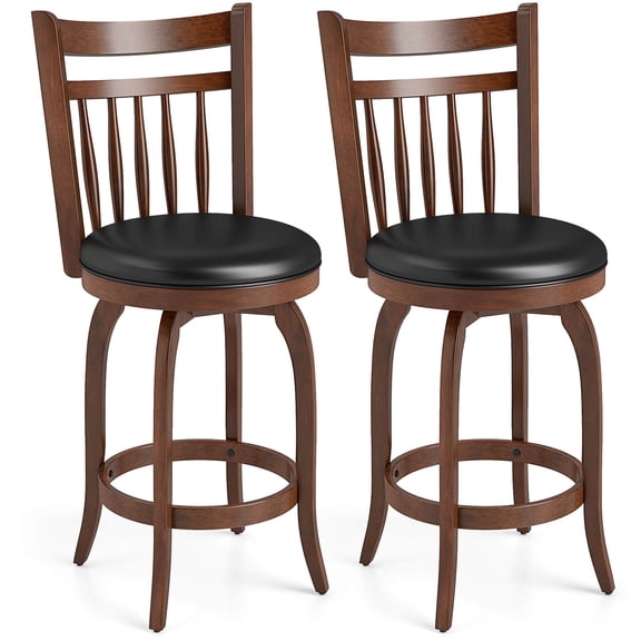 Costway 24” Swivel Bar Stools Set of 2 with Backs, Solid Wood Legs & Footrest for Home Bar Expresso