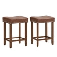 thumbnail image 1 of Costway 24" Upholstered Bar Stools Set of 2 with Footrests Rubberwood Frame Saddle-shaped Brown, 1 of 8