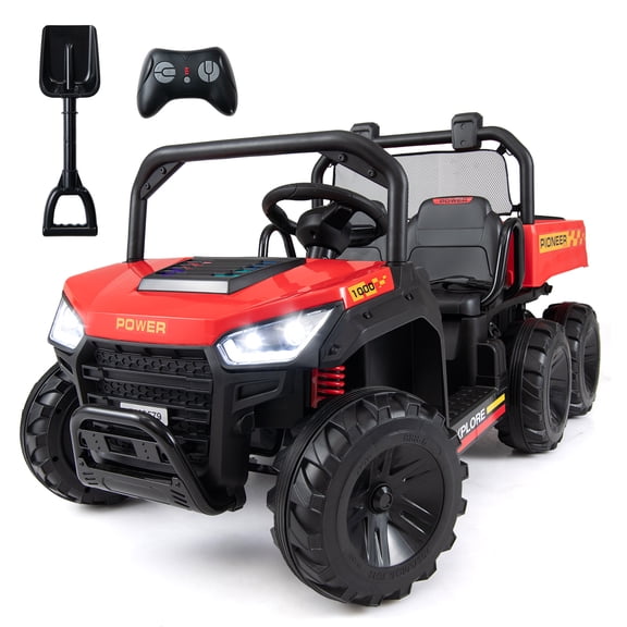 Costway 24V 2-Seater Ride on Dump Truck,4WD Kids Ride on Car with Electric Dump Bed Red
