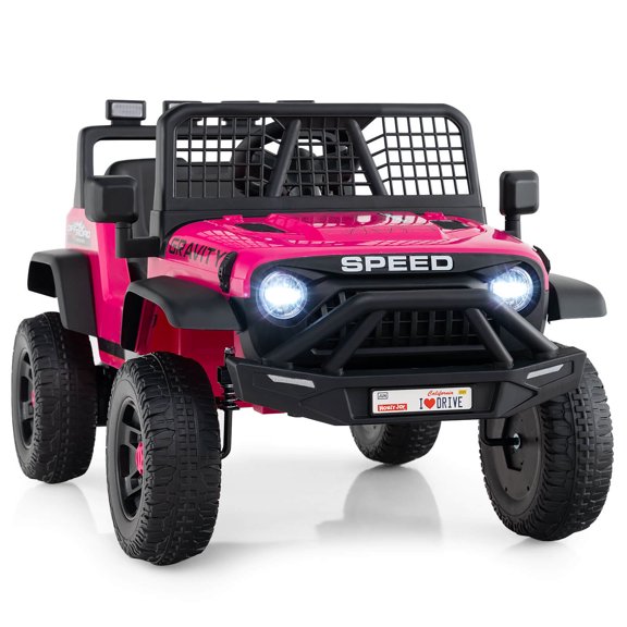 Costway 24V Ride On Car with Remote Control Music LED Headlights Spring Suspension for Kids Pink