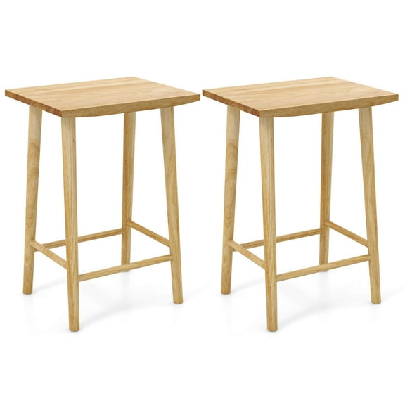 Costway 25.5" Counter Height Stool Set of 2 with Footrest & Solid Wood Frame Natural