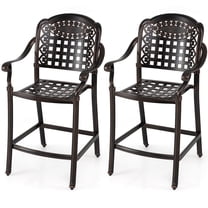 Costway 25.5” Outdoor Bar Stool Set of 2 with Ergonomic Back, Arms & Footrest for Garden