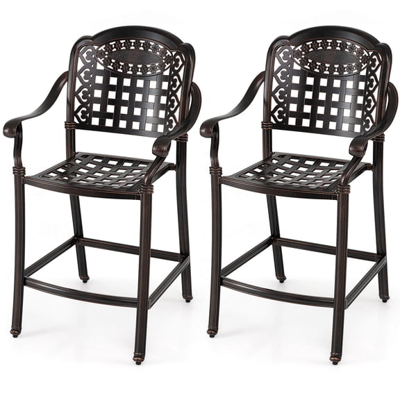 Costway 25.5” Outdoor Bar Stool Set of 2 with Ergonomic Back, Arms & Footrest for Garden