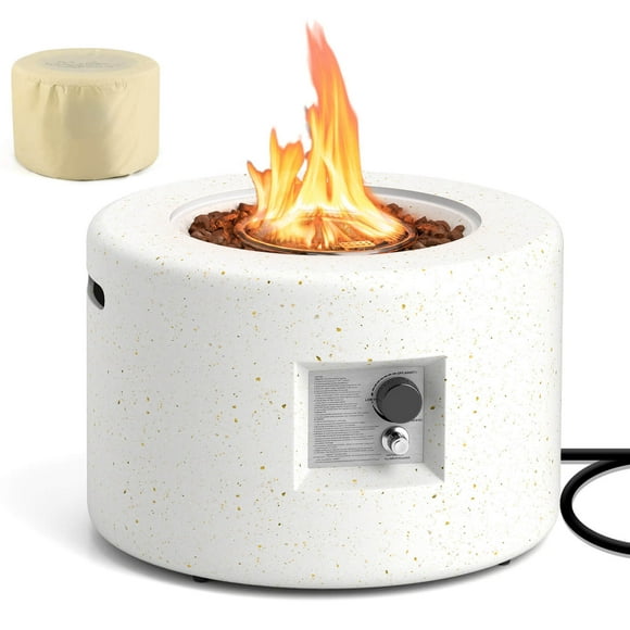 Costway 25.5" Round Terrazzo Propane Gas Fire Pit with Stainless Steel Burner & Lava Rocks