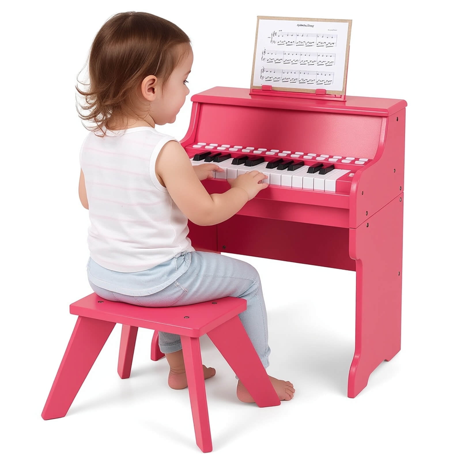 Costway 25 Keys Digital Piano with Music Stand Stool Lighted Keys Teaching Mode for 3+ Kids Pink