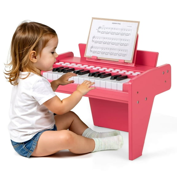 Costway 25 Keys Digital Piano with Music Stand,Teaching Mode,Lighted Keys, Adjustable Speed Pink