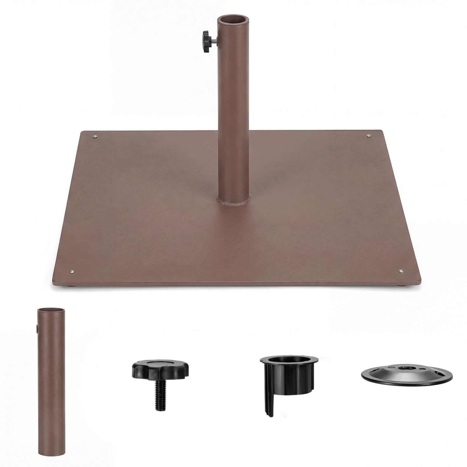Costway 25" Square Patio Umbrella Base Weighted 42 LBS Outdoor Market Stand Footpads Brown